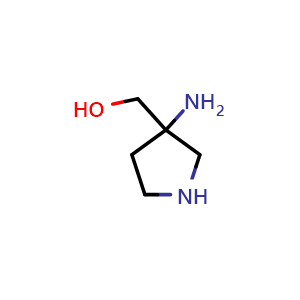Chemical structure of (3-Aminopyrrolidin-3-yl)methanol , CAS 125033-01-4, AChemBlock K12029