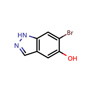 Chemical structure of 6-Bromo-5-hydroxy-1H-indazole , CAS 1206800-18-1, AChemBlock K12037