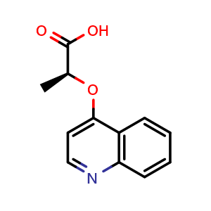 Chemical structure of (S)-2-(quinolin-4-yloxy)propanoic acid , CAS 2068138-06-5, AChemBlock K12055