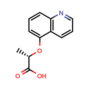 Chemical structure of (S)-2-(quinolin-5-yloxy)propanoic acid , CAS 845776-06-9, AChemBlock K12056