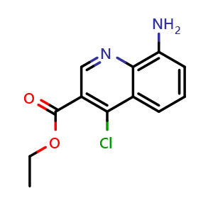 Chemical structure of 8-Amino-4-chloro-3-quinolinecarboxylic acid ethylester , CAS 190137-84-9, AChemBlock K12074