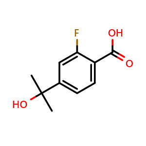 Chemical structure of 2-Fluoro-4-(1-hydroxy-1-methyl-ethyl)-benzoic acid , CAS 1418128-37-6, AChemBlock K12087