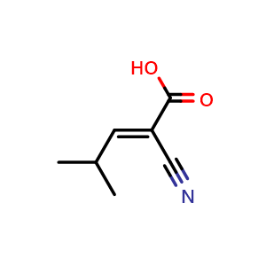 Chemical structure of 2-Cyano-4-methyl-pent-2-enoic acid , CAS 760-58-7, AChemBlock K12223