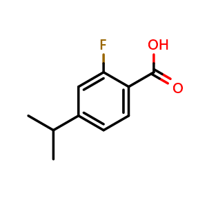 Chemical structure of 2-Fluoro-4-(propan-2-yl)benzoic acid , CAS 1341179-82-5, AChemBlock K12232