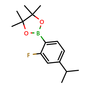 Chemical structure of 2-(2-Fluoro-4-isopropylphenyl)-4,4,5,5-tetramethyl-1,3,2-dioxaborolane , CAS 2256709-04-1, AChemBlock K12235