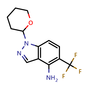 Chemical structure of 1-(Tetrahydro-pyran-2-yl)-5-trifluoromethyl-1H-indazol-4-ylamine , CAS 2044703-06-0, AChemBlock K12305