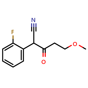 Chemical structure of 2-(2-Fluorophenyl)-5-methoxy-3-oxopentanenitrile , CAS 1094230-49-5, AChemBlock K12306