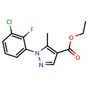 Chemical structure of Ethyl 1-(3-chloro-2-fluorophenyl)-5-methyl-1H-pyrazole-4-carboxylate , CAS 1422386-21-7, AChemBlock K12332