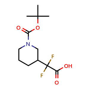 Chemical structure of 3-(Carboxy-difluoro-methyl)-piperidine-1-carboxylic acid tert-butyl ester , CAS 1782406-03-4, AChemBlock K12378