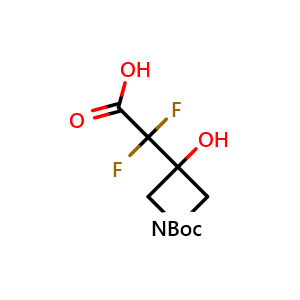 Chemical structure of 3-(Carboxy-difluoro-methyl)-3-hydroxy-azetidine-1-carboxylic acid tert-butyl ester , CAS 2138336-44-2, AChemBlock K12382