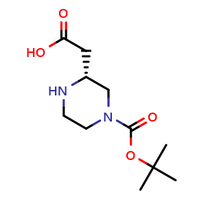 Chemical structure of (R)-2-(4-(tert-butoxycarbonyl)piperazin-2-yl)acetic acid , CAS 1932435-09-0, AChemBlock K12389