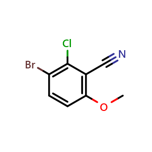 Chemical structure of 3-Bromo-2-chloro-6-methoxybenzonitrile , CAS 1935318-33-4, AChemBlock K12416