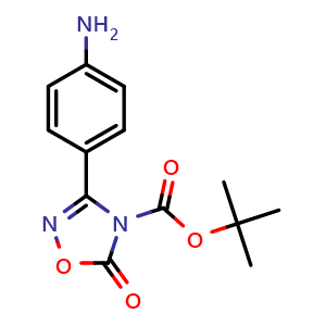 Chemical structure of 3-(4-Amino-phenyl)-5-oxo-[1,2,4]oxadiazole-4-carboxylic acid tert-butyl ester , CAS 2173992-03-3, AChemBlock K12422