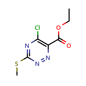 Chemical structure of Ethyl 5-chloro-3-(methylsulfanyl)-1,2,4-triazine-6-carboxylate , CAS 75824-03-2, AChemBlock K12426