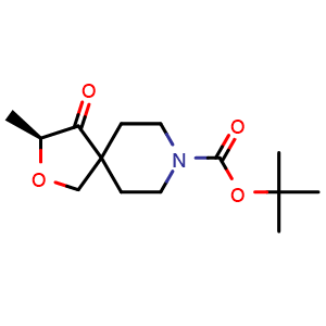Chemical structure of tert-butyl (S)-3-methyl-4-oxo-2-oxa-8-azaspiro[4.5]decane-8-carboxylate , CAS 1801766-83-5, AChemBlock K12441