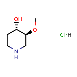 Chemical structure of trans-3-Methoxy-4-piperidinol hydrochloride , CAS 2173637-11-9, AChemBlock K12444