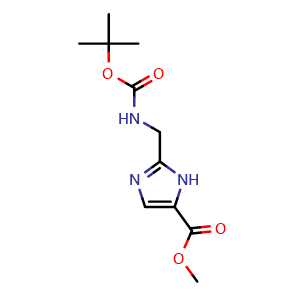 Chemical structure of Methyl 2-(((tert-butoxycarbonyl)amino)methyl)-1H-imidazole-5-carboxylate , CAS 252348-76-8, AChemBlock K12456