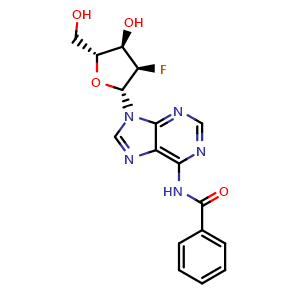 Chemical structure of 2'-Deoxy-2'-fluoro-N6-benzoyladenosine , CAS 136834-20-3, AChemBlock K12462