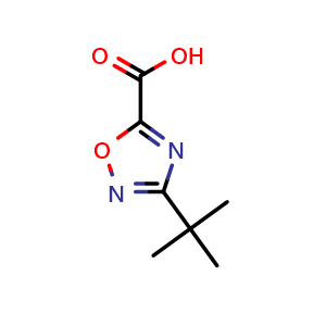 Chemical structure of 3-(tert-Butyl)-1,2,4-oxadiazole-5-carboxylic acid , CAS 944906-41-6, AChemBlock K12464