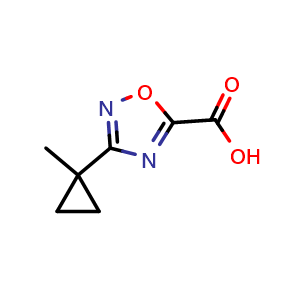 Chemical structure of 3-(1-Methylcyclopropyl)-1,2,4-oxadiazole-5-carboxylic acid , CAS 1860179-53-8, AChemBlock K12465