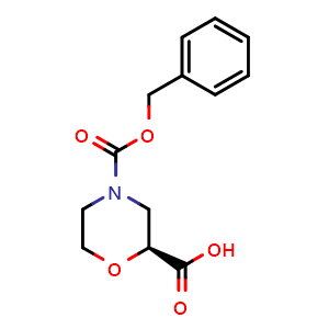 Chemical structure of (2S)-4-[(Benzyloxy)carbonyl]morpholine-2-carboxylic acid , CAS 1439373-47-3, AChemBlock K12471