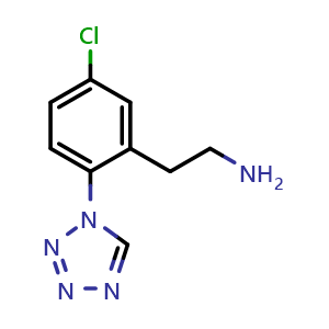 Chemical structure of 2-(5-Chloro-2-tetrazol-1-yl-phenyl)-ethylamine , CAS 1094106-57-6, AChemBlock K13402