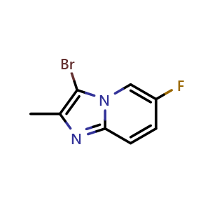 Chemical structure of 3-bromo-6-fluoro-2-methylimidazo[1,2-a]pyridine , CAS 1263058-69-0, AChemBlock K13458