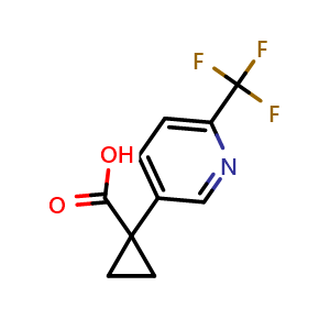 Chemical structure of 1-(6-(trifluoromethyl)pyridin-3-yl)cyclopropane-1-carboxylic acid , CAS 1060811-01-9, AChemBlock K13506