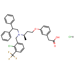 Chemical structure of (R)-2-(3-(3-((2-chloro-3-(trifluoromethyl)benzyl)(2,2-diphenylethyl)amino)butoxy)phenyl)acetic acid hydrochloride , CAS 610318-03-1, AChemBlock K16114