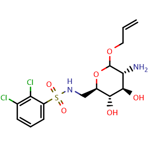 Chemical structure of N-(((2R,3S,4R,5R)-6-(allyloxy)-5-amino-3,4-dihydroxytetrahydro-2H-pyran-2-yl)methyl)-2,3-dichlorobenzenesulfonamide , CAS 1849575-51-4, AChemBlock K16148