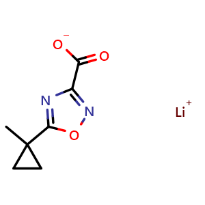Chemical structure of Lithium 5-(1-methylcyclopropyl)-1,2,4-oxadiazole-3-carboxylate , CAS 2411640-29-2, AChemBlock K16193