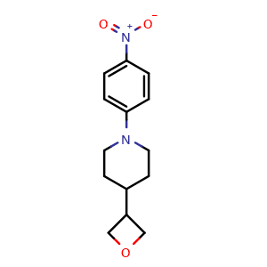 Chemical structure of 1-(4-Nitrophenyl)-4-(oxetan-3-yl)piperidine , CAS 2411635-14-6, AChemBlock K16204