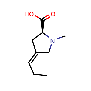 Chemical structure of (2S,4Z)-1-Methyl-4-propylidenepyrrolidine-2-carboxylic acid , CAS 1932511-04-0, AChemBlock K16232