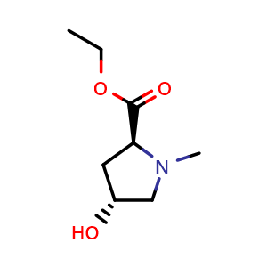 Chemical structure of Ethyl (2S,4R)-4-hydroxy-1-methylpyrrolidine-2-carboxylate , CAS 855738-08-8, AChemBlock K16237
