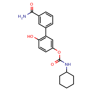 Chemical structure of 3'-carbamoyl-6-hydroxybiphenyl-3-yl cyclohexylcarbamate , CAS 1357160-72-5, AChemBlock K16293