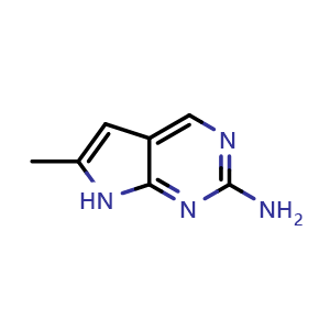 Chemical structure of 6-Methyl-7H-pyrrolo[2,3-d]pyrimidin-2-amine , CAS 1638760-18-5, AChemBlock L13012