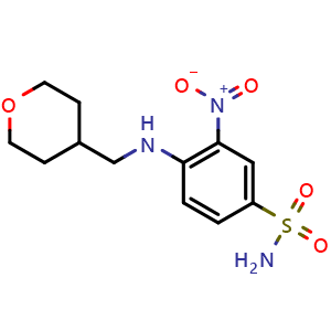 Chemical structure of 3-Nitro-4-[(oxan-4-ylmethyl)amino]benzene-1-sulfonamide , CAS 1228779-96-1, AChemBlock L13020