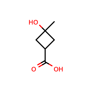 Chemical structure of 3-Hydroxy-3-methylcyclobutane-1-carboxylic acid , CAS 16286-86-5, AChemBlock L13034