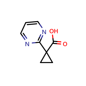 Chemical structure of 1-(Pyrimidin-2-yl)cyclopropane-1-carboxylic acid , CAS 1427022-89-6, AChemBlock L13068