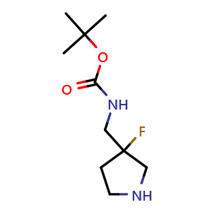 Chemical structure of tert-Butyl N-[(3-fluoropyrrolidin-3-yl)methyl]carbamate , CAS 872716-26-2, AChemBlock L13090