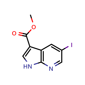 Chemical structure of Methyl 5-iodo-1H-pyrrolo[2,3-b]pyridine-3-carboxylate , CAS 1234615-78-1, AChemBlock L13102