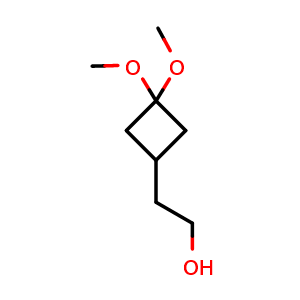 Chemical structure of 2-(3,3-Dimethoxycyclobutyl)ethan-1-ol , CAS 1788043-94-6, AChemBlock L13120