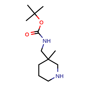 Chemical structure of tert-Butyl N-[(3-methylpiperidin-3-yl)methyl]carbamate , CAS 1158759-24-0, AChemBlock L13124