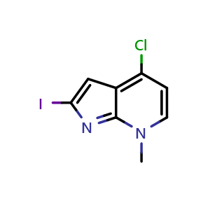 Chemical structure of 4-Chloro-2-iodo-7-methyl-7h-pyrrolo[2,3-b]pyridine , CAS 1788054-66-9, AChemBlock L13149