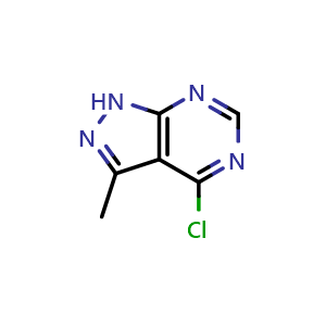 Chemical structure of 4-Chloro-3-methyl-1H-pyrazolo[3,4-d]pyrimidine , CAS 871335-85-2, AChemBlock L13212