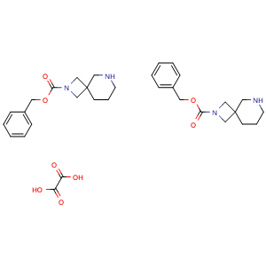 Chemical structure of Bis(benzyl 2,6-diazaspiro[3.3]heptane-2-carboxylate); oxalic acid , CAS 1523606-36-1, AChemBlock L13220