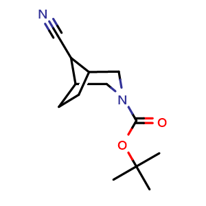 Chemical structure of 3-Boc-8-cyano-3-azabicyclo[3.2.1]octane , CAS 1341036-62-1, AChemBlock L13266