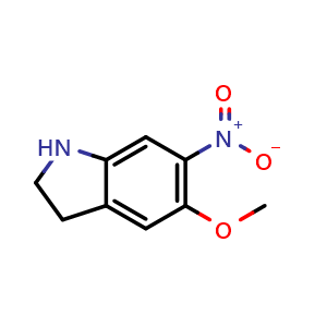 Chemical structure of 5-Methoxy-6-nitro-2,3-dihydro-1H-indole , CAS 23772-38-5, AChemBlock L13293
