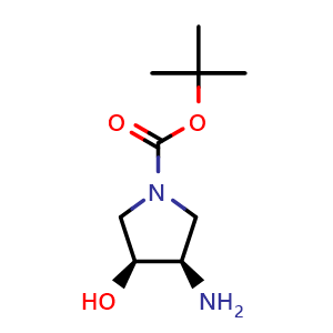 Chemical structure of tert-Butyl (3R,4S)-3-amino-4-hydroxypyrrolidine-1-carboxylate , CAS 1174020-29-1, AChemBlock L13357