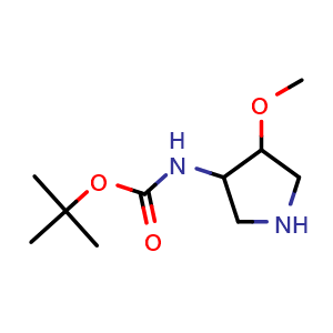 Chemical structure of cis-3-(Boc-Amino)-4-methoxypyrrolidine , CAS 128739-89-9, AChemBlock L13408